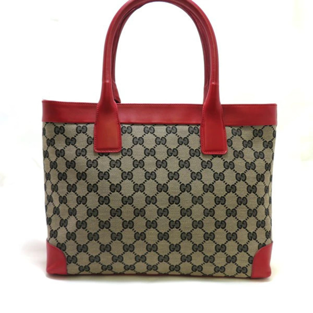 Gucci Tote Bag Handbag Gucci Guccissima GG Canvas Beige Cream Red Leather AH